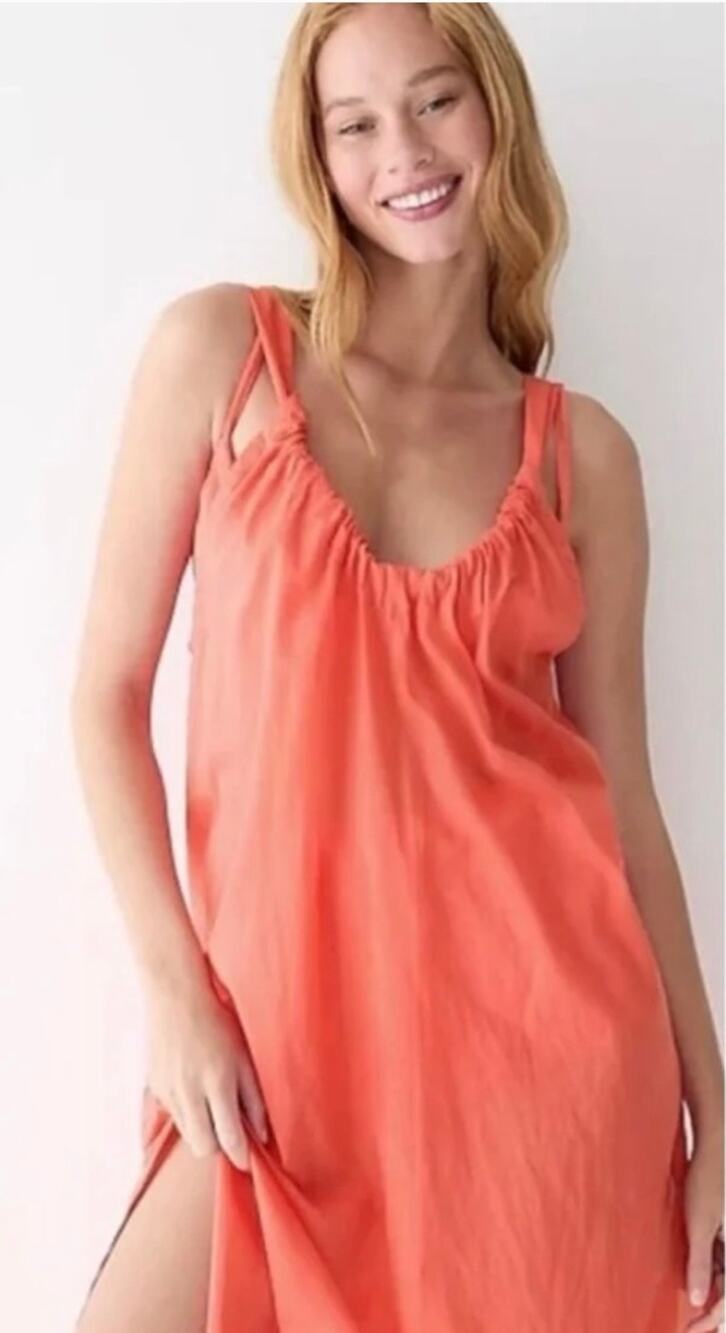 J. Crew Swingy Cotton Voile Beach Dress Coral Orange BK553 Size XXL
